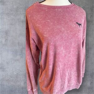 Victoria Secret PINK crew sweatshirt‎ pink/red acid wash dog logo. XS